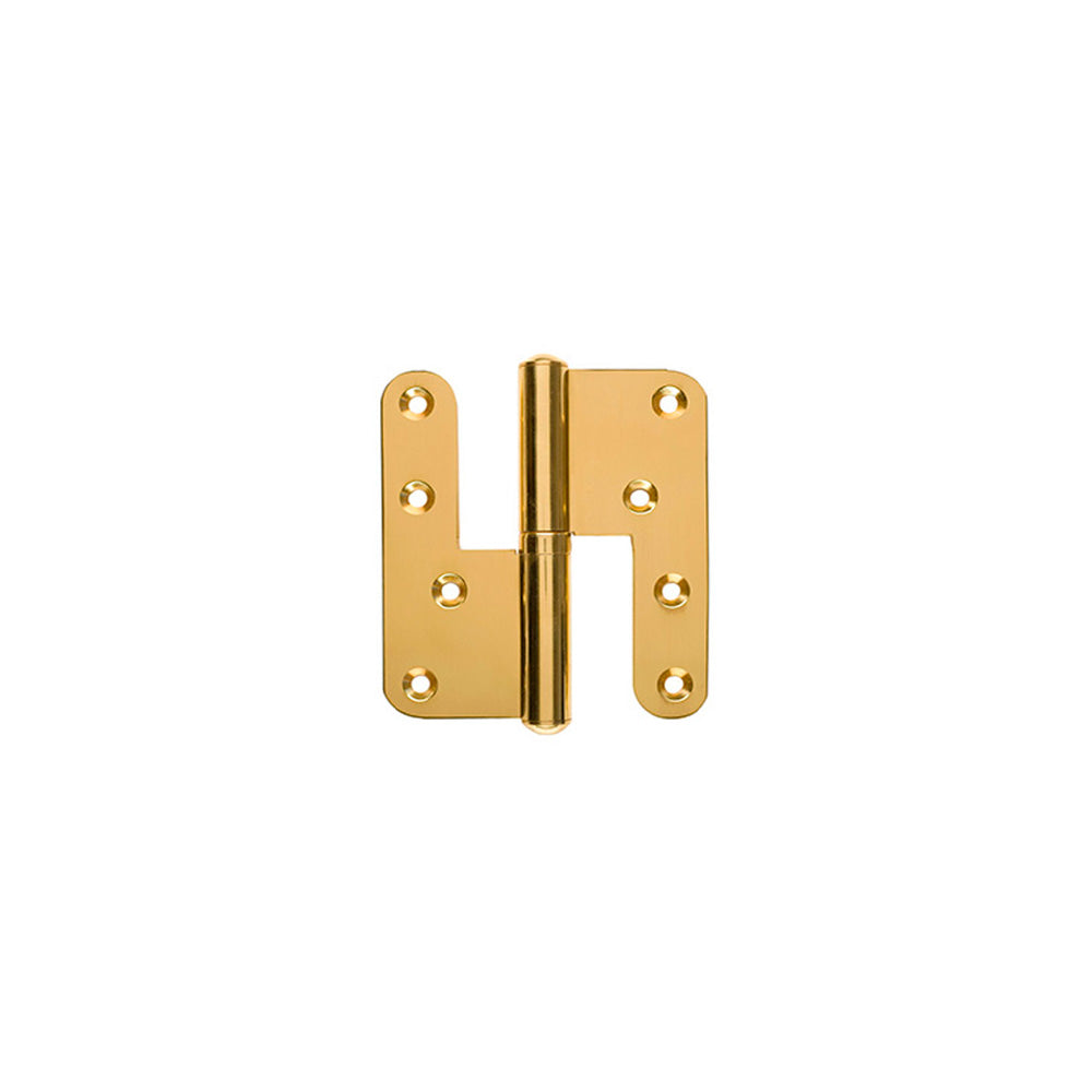 Door hinge in polished brass - Right - with round corners - 123x45 mm