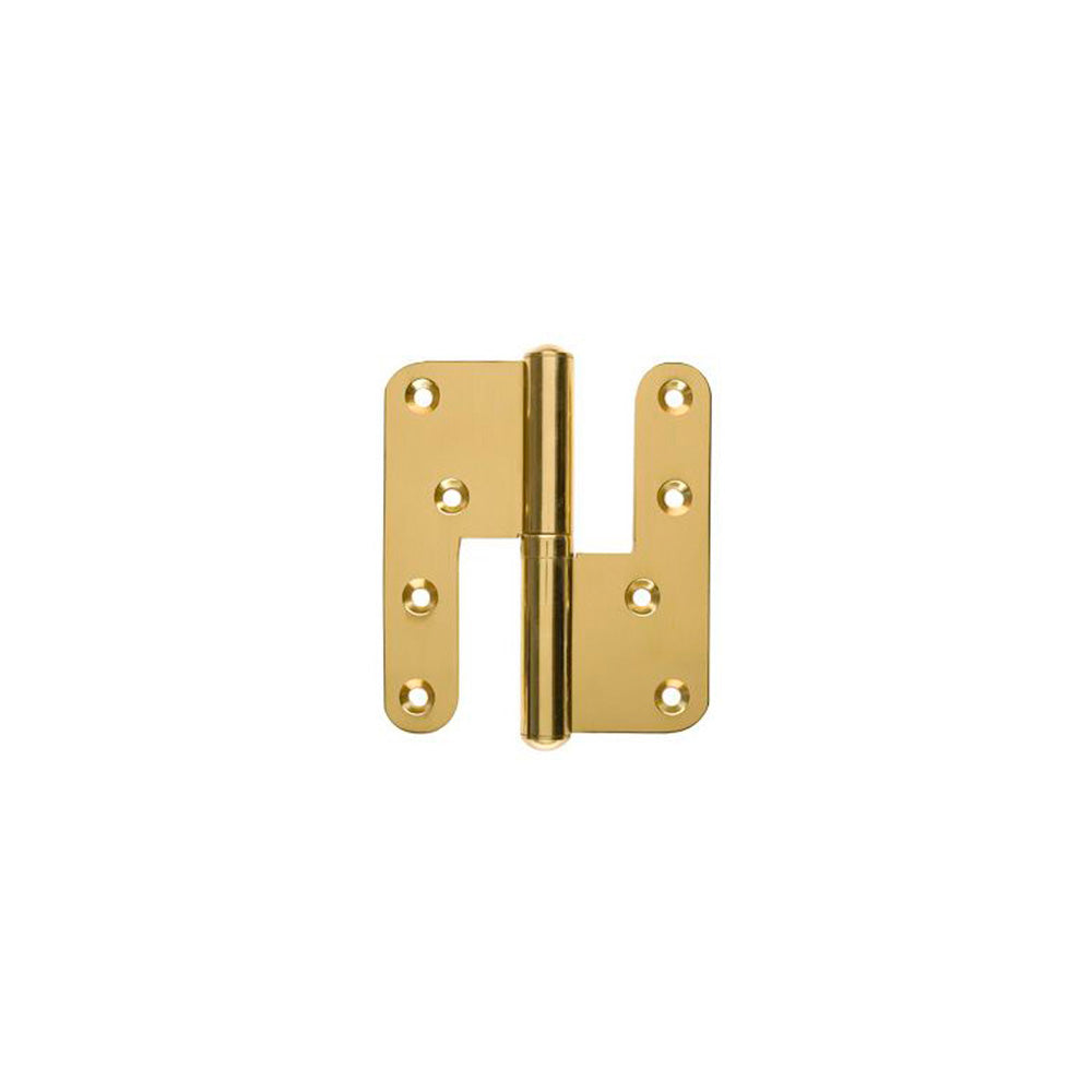 Door hinge in polished brass - Left - with round corners - 110x49 mm