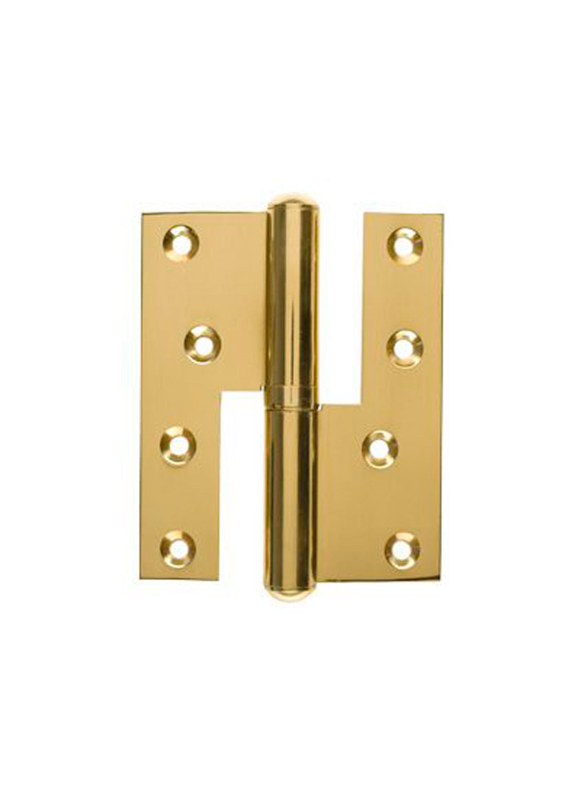 Door hinge in polished brass - Left - with sharp corners - 115x39 mm