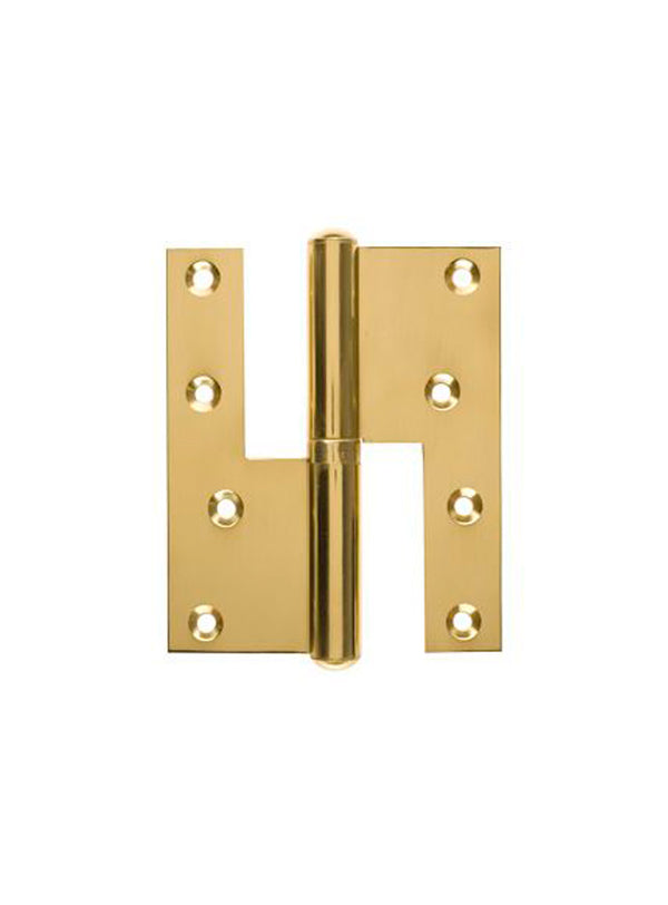 Door hinge in polished brass - Right - with sharp corners - 130x45