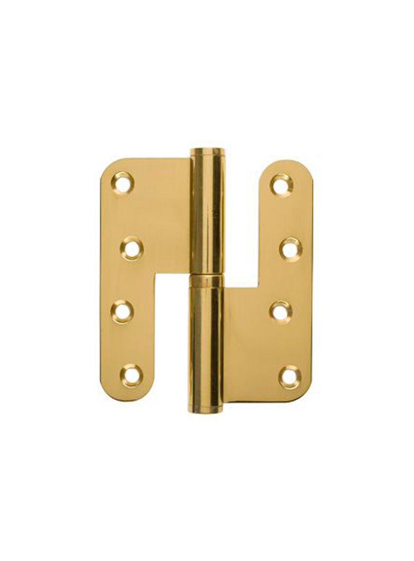 Door hinge in polished brass - Left - with round corners - 123x45 mm