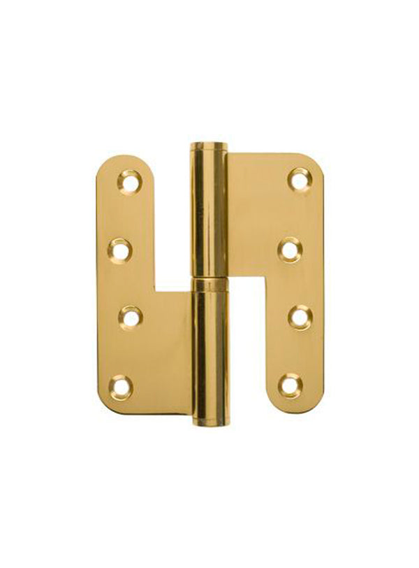 Door hinge in polished brass - Right - with round corners - 110x49 mm