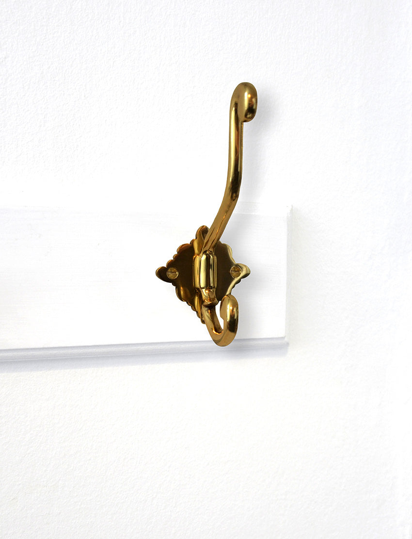 Elegantly shaped hook 2 handles glossy brass with lacquer 6534