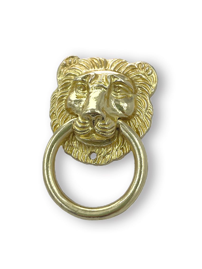 Lion's head furniture handle polished brass